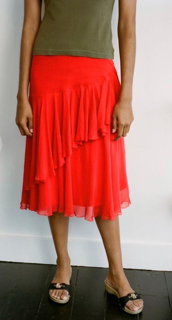 Home of hai Cecilia midi skirt red ruffle tulle balletcore coquette small S